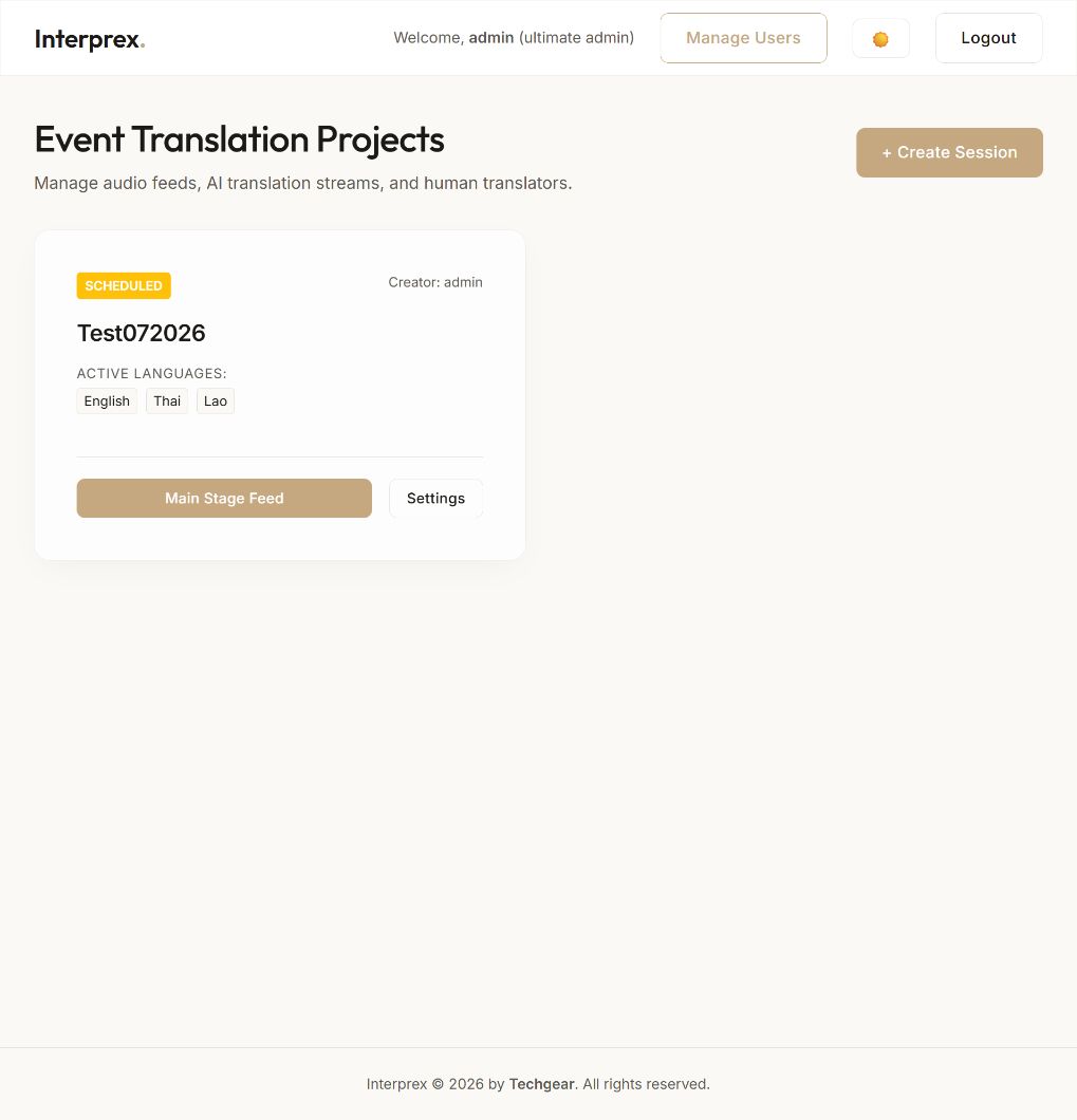 Interprex dashboard สำหรับจัดการงานแปลภาษาแบบเรียลไทม์